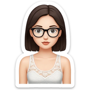 Brunette white girl with black rimmed glasses and white lace tank top sticker