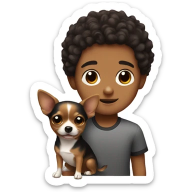 Tan boy with short frizzy hair and brown and black chihuahua  sticker