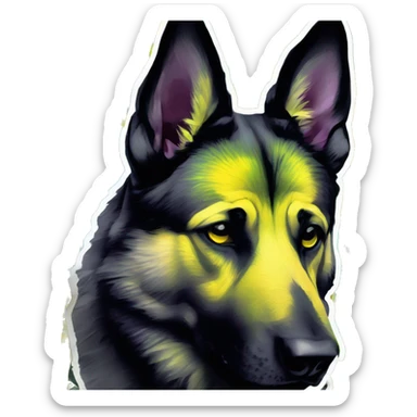 .Zombie_ Vaporwave black holographic oilslick zombie yellow German shepherd dog yellow caution tape graffiti neon yellow stripes sticker