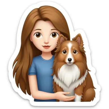 A long-haired girl holding a Shetland sheepdog sticker