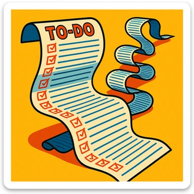 a to-do list paper that is extremely long, curling up and down like a snake, filled with many tiny checkboxes, fading into the distance to look never-ending sticker