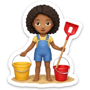 black kid girl with toy sand bucket and shovel sticker