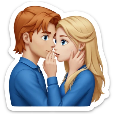 long blonde hair blue eyed gamer girl pink facing a reddish brownish hair, blue eyed, white male whose holding her face kissing  sticker