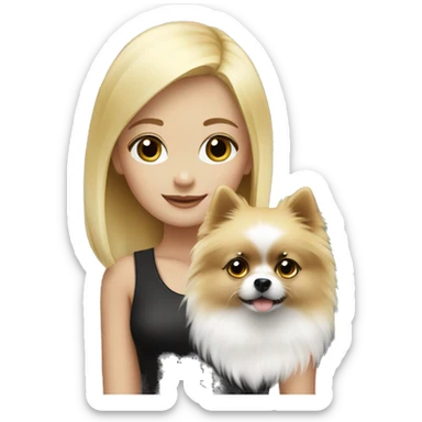 blond hair girl with black & white pomeranian  sticker