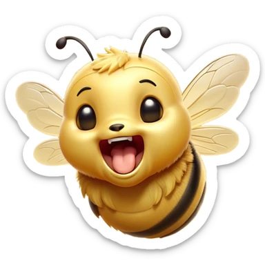 Cinematic Adorable Yawning Bee Portrait Emoji, Head tilted slightly with a dramatic, wide-open yawn, showcasing a tiny, fuzzy body with gently drooping wings and sleepy, half-closed eyes, Simplified yet irresistibly cute features, highly detailed, glowing with a soft, cozy golden glow, high shine, relaxed yet expressive, stylized with a dash of whimsical honey charm, soft glowing outline, capturing the essence of a drowsy bee that appears ready to stretch out for a nap! sticker