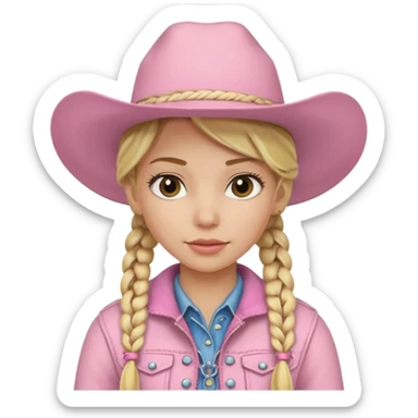 Blonde Cowgirl with braids and soft pink hats and jacket sticker