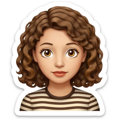 woman, 40s, chin-length wavy/curly/unruly brown-ish, few white stripes hair, hazel eyes, light skin sticker