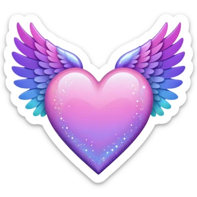 ombré heart with big full pastel wings with glitter and sparkles sticker