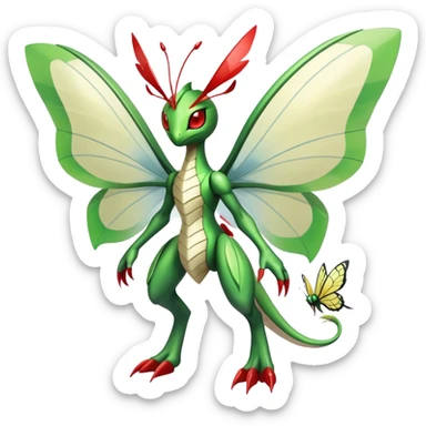  Cool Edgy Shiny Futuristic Ethereal Legendary Kartana-Digimon-Schyther-Flygon-hybrid full body with butterfly wings sticker