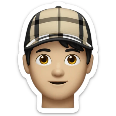 guy with white skin burberry cap and black mid-length hair sticker