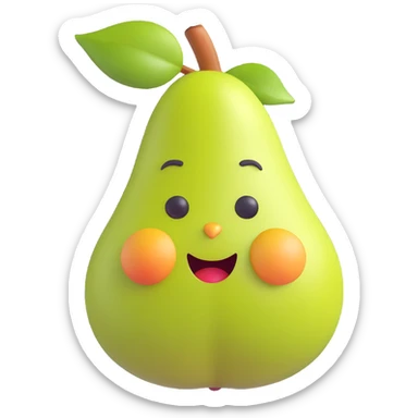 realistic fresh pear icon, 3D emoji style, no eyes nose mouth, no background sticker