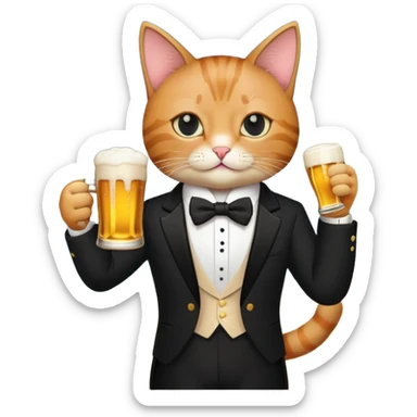 cat in a tuxedo drinking beer on the beach sticker