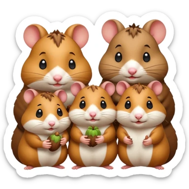 cartoon-style hamster sharing acorns with other cartoon-style hamsters sticker