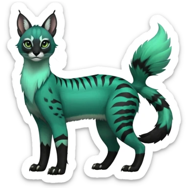 Colorful seafoam-green, black-pointed, tropical tribal glorious iridescent divine exotic cute cool beautiful beautiful fantasy-caracal-civet-genet-sergal-vernid-Gryphon-Cacomistle-Trico-oncilla-animal-Fakémon-hybrid-fursona (full body) sticker