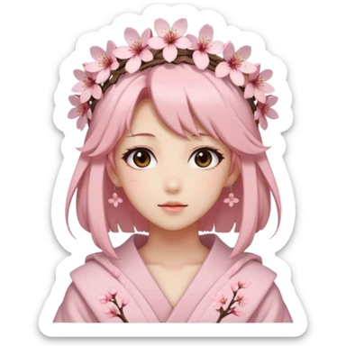 A Gorgeous Beautiful Anime Lady with a Sakura Cherry Blossom Headdress and Pretty Hair, pastelcore aesthetic  sticker