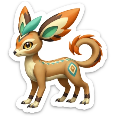 Tribal Colorful Exotic Fionbri-Trico-Kalon-Falvie-Vernid-Meloetta-Pokémon-Fakémon-Digimon-Spectrobe-hybrid-fusion, full body sticker