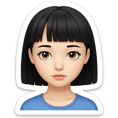 girl with micro bangs half of forehead shorter black hair sticker