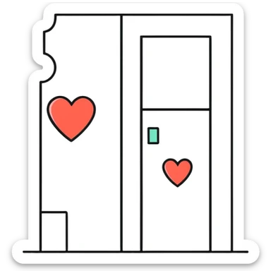 A narrow wall with hearts sticker