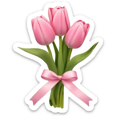 Tulips with light pink in a bouquet with a ribbon in the middle sticker