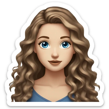 White girl blue eyes with long wavy brown hair with brown highlights balayage  sticker