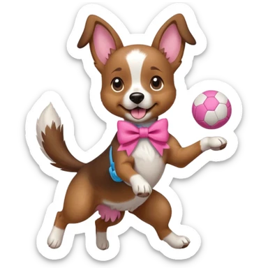 girly dog with a pink bow jumping in the air to catch a ball sticker