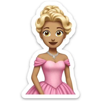 Princess with pink ballgown and light skin and big blonde hair updo pretty detailed realistic  sticker