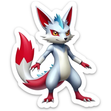  Cool Edgy Shiny Futuristic Ethereal Legendary Zangoose-Sneasel-Digimon-hybrid full body sticker