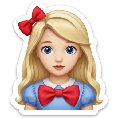 Dorothy Gale from The Land of Oz with long blonde hair, periwinkle outfit, red bow sticker