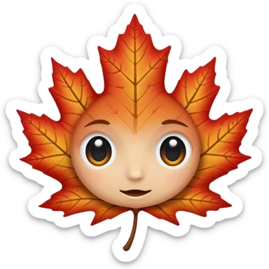 emoji, feuille d'érable couleur vermeille, deux yeux ronds noirs brillants sticker