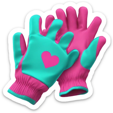 Realistic metallic hot pink and turquoise work gloves isolated.  sticker
