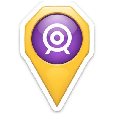 simple, minimalistic yellow (hex#FFD008) and purple (hex#8C52FF) icons of a pin location sticker