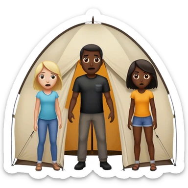 dark skinned black man standing outside of a tent, scaring two white girls inside of a tent sticker