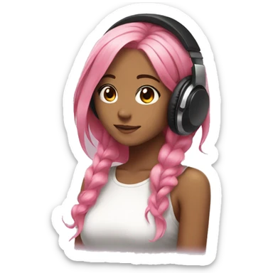 anime girl with pink hair got black headphones on her head sticker