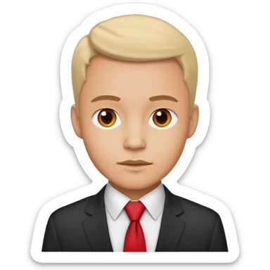 man in white shirt, having red tie sticker