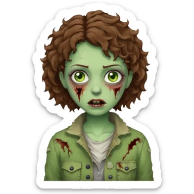 uma zumbi (mulher) com cabelos cacheados castanhos curtos e olhos verdes sticker