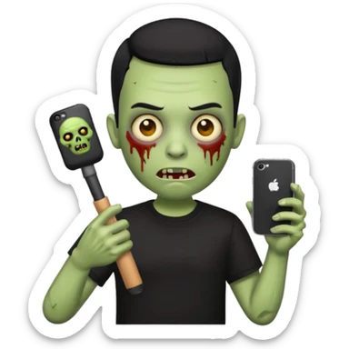 zombie emoji with buzz cut black hair and black t-shirt  iPhone stick  sticker