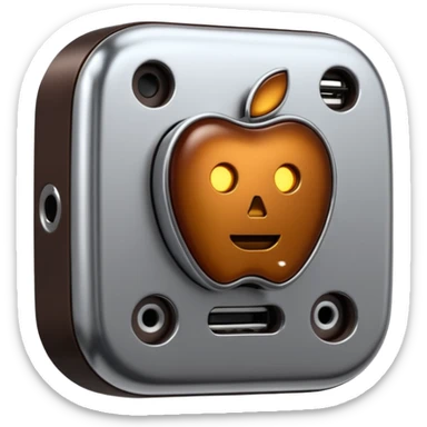 3D render of Data Port, futuristic cyborg aesthetic, fusion of organic skin and chrome metal, metallic socket embedded in dark brown skin, exposed wiring, Apple emoji style, isolated on white background --v 6.0. sticker