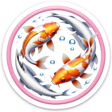  Two realistic light pink and white the other gold and white koi fish swimming in circle ying yang sticker
