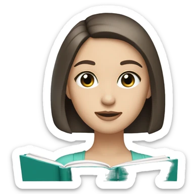 Brunette Girl with a straight bob and pale skin tone and teal eyes reading a book  sticker