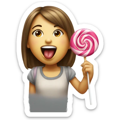 A cute girl licking a lollipop while in laughter sticker