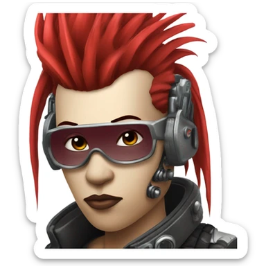 cyberpunk cyborg rockstar with red mohawk sticker