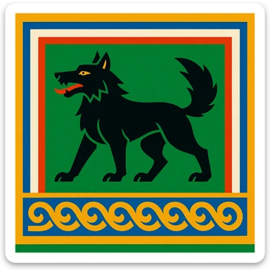 ancien drapeau de la Tchétchénie avec un loup, style illustratif, couleurs vives, sans texte sticker