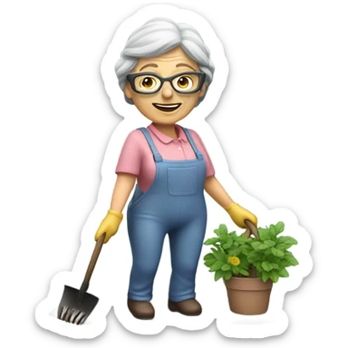 3d hyper realistic senior woman gardening  sticker