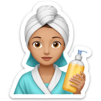 woman with a towel on her head and shampoo in her hand sticker
