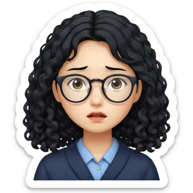  Korean female college student with a worried face , long curly hair  sticker