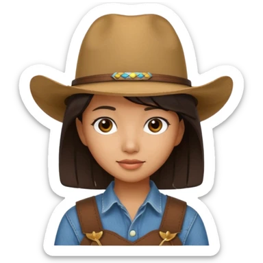 Brown Asian girl with bob and cowboy hat  sticker