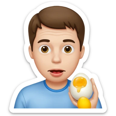 guy drooling alot of spit, holding egg sticker