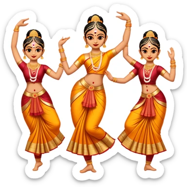 cinematic-realistic-bharatanatyam-dance-emoji,-depicted-as-an-elegant-classical-indian-dance-performance-with-graceful-poses,-intricate-costumes,-and-expressive-hand-gestures,-rendered-with-rich-textures-and-warm-dramatic-lighting sticker