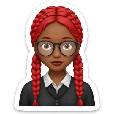 Dark Tan girl with long red plaits and red rmmed  glasses head neck and shoulder shot only sticker