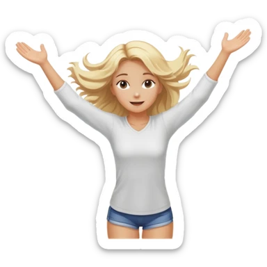 girl at beach with arms outstretched and hair blowing in a pleasant breeze sticker